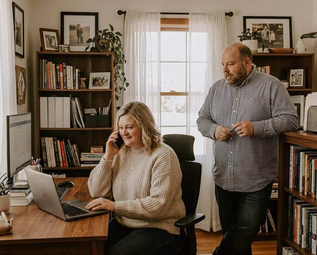 Andy and Nora Culver working in their home office